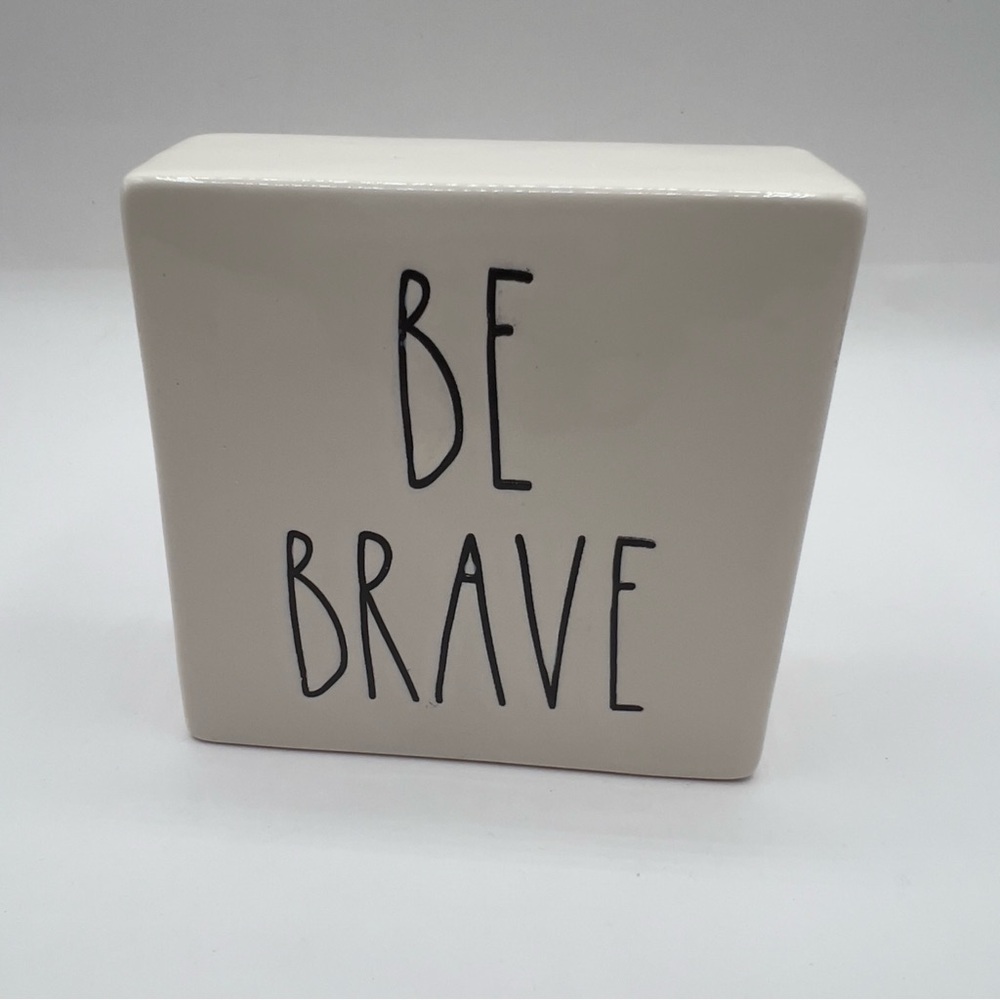 Rae Dunn Ceramic Block Sign “Work Hard /Be Brave” 4x4x1.5 Dorm Home Office Decor